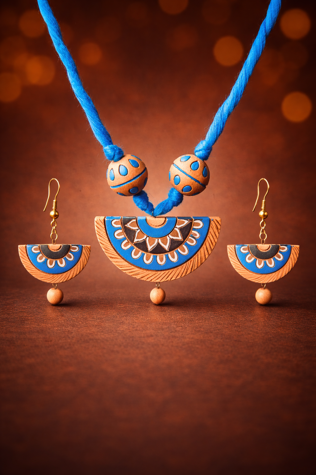 Blue Coloured Terracotta Jewellery Set For Woman