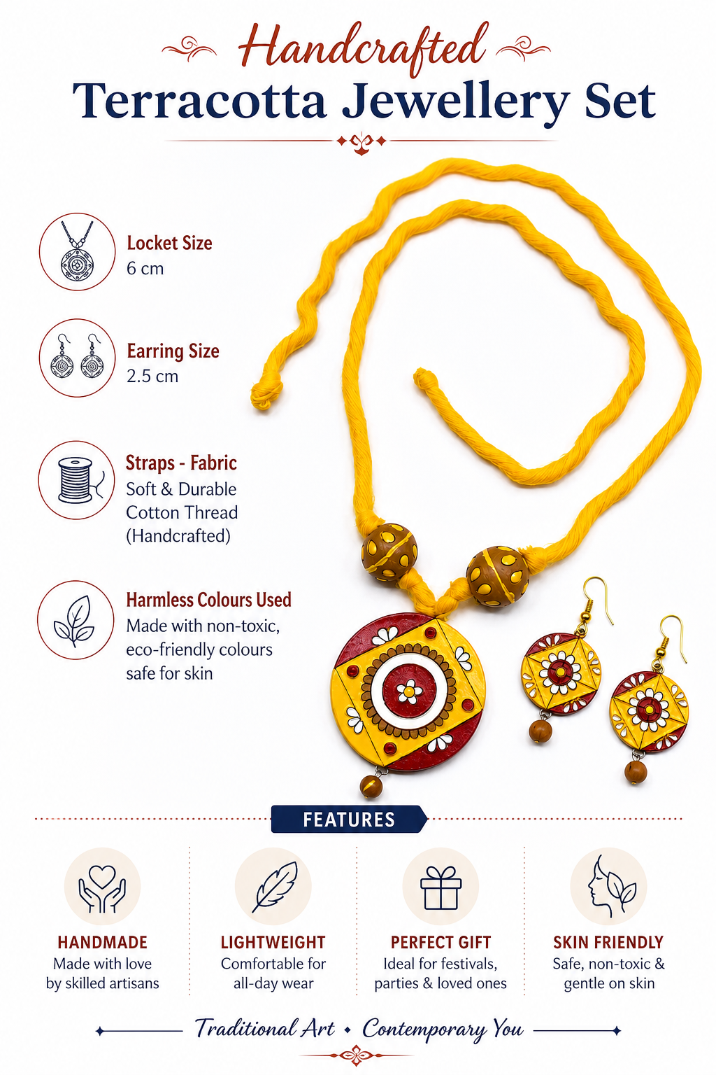 Designer Terracotta Necklace Set with Earrings Handmade Ethnic Jewellery