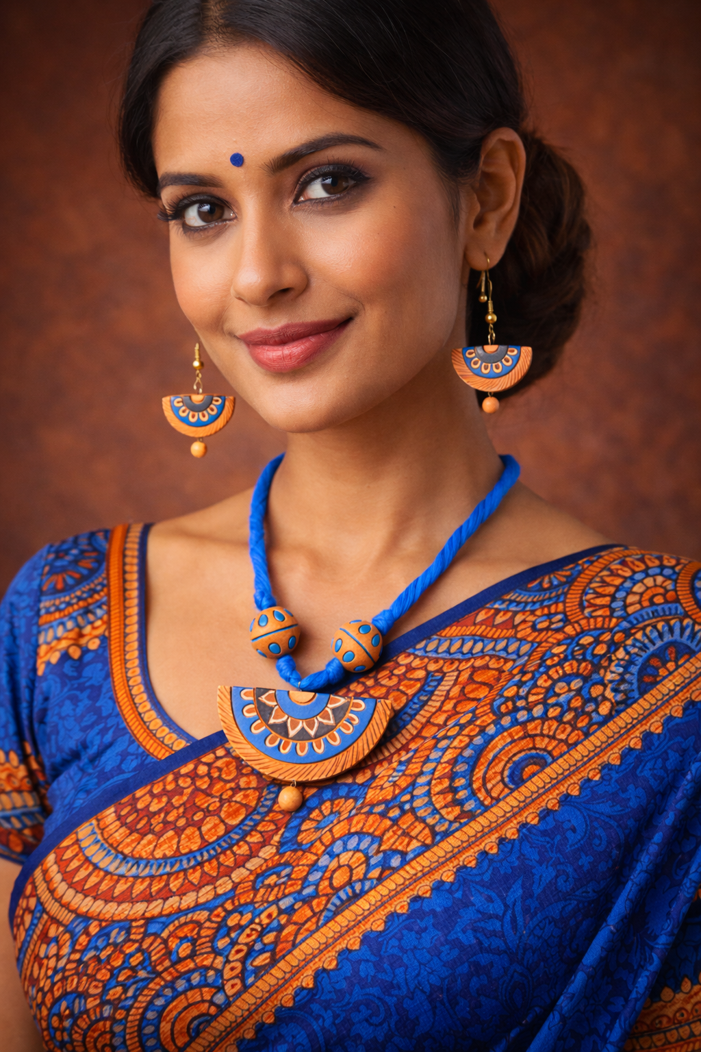 Blue Coloured Terracotta Jewellery Set For Woman
