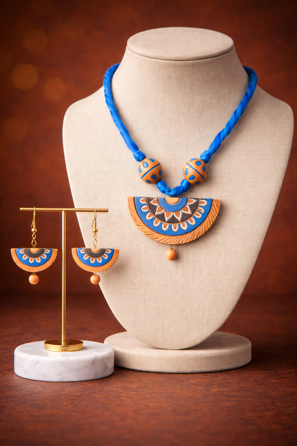 Blue Coloured Terracotta Jewellery Set For Woman