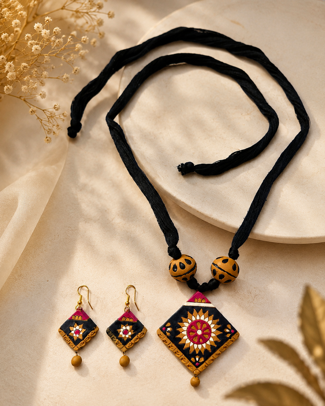Designer Terracotta Necklace Set with Earrings  Handmade Ethnic Jewellery