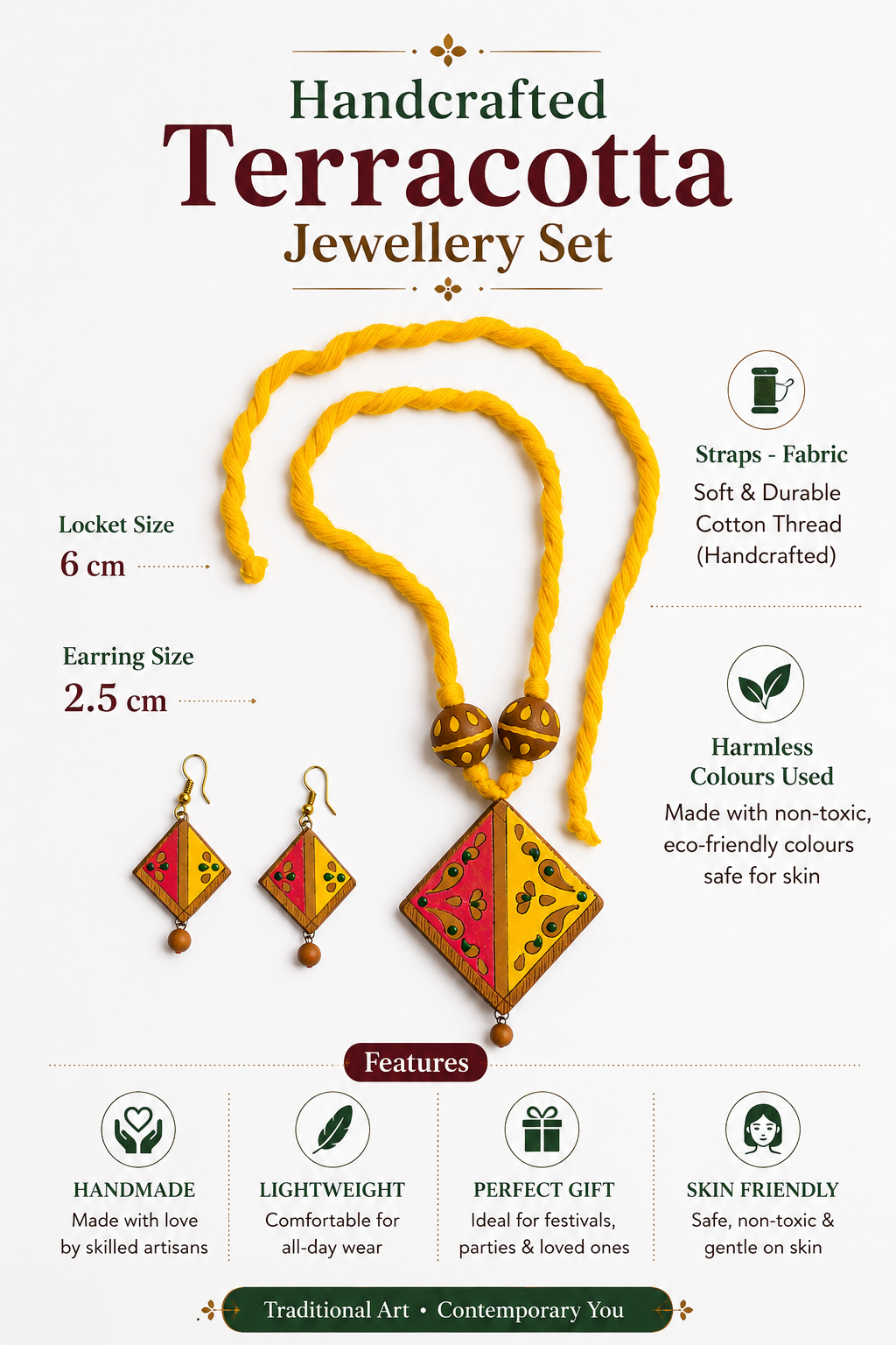 Premium Terracotta Jewellery Set  Handmade Artisan Necklace for Women