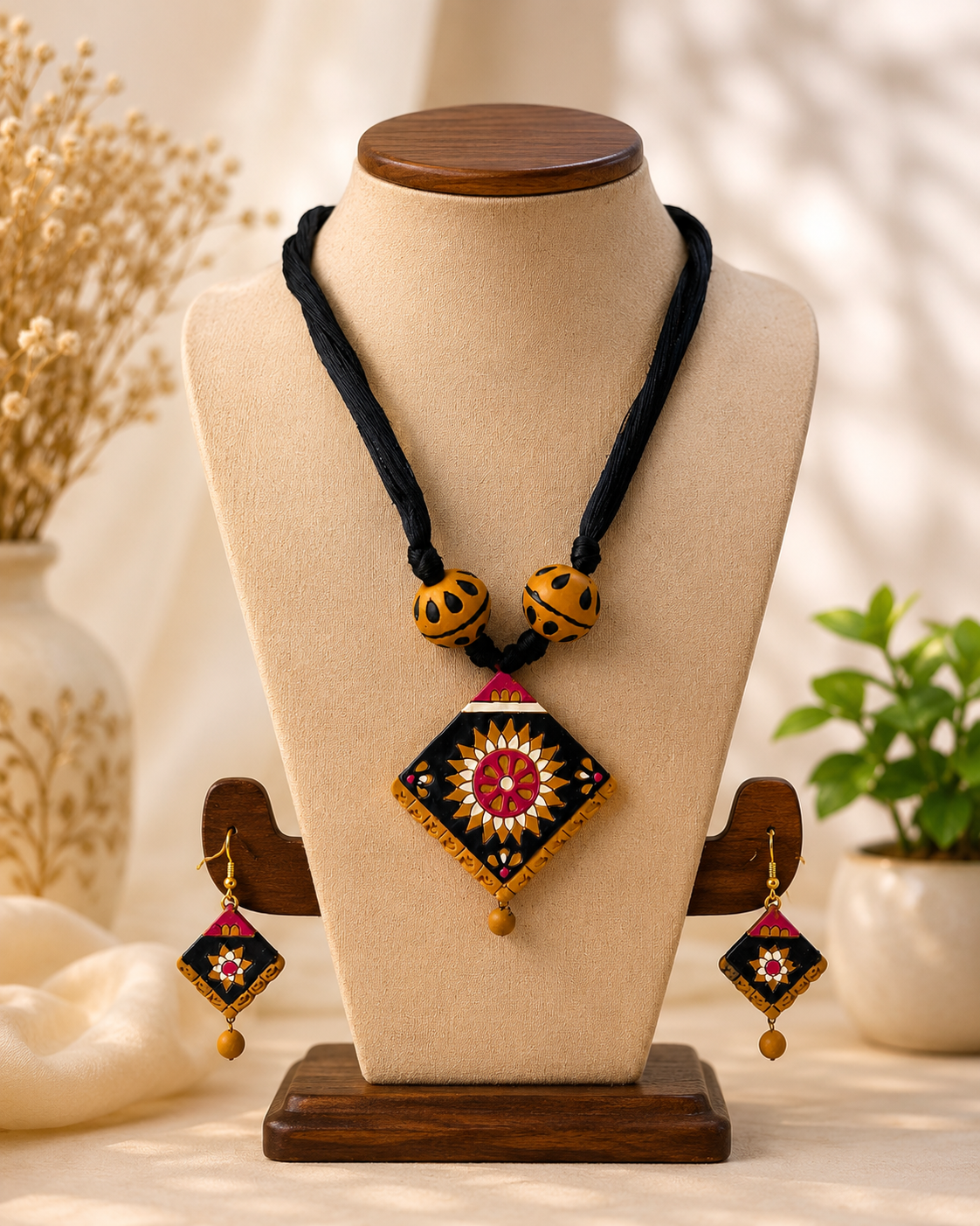 Designer Terracotta Necklace Set with Earrings  Handmade Ethnic Jewellery