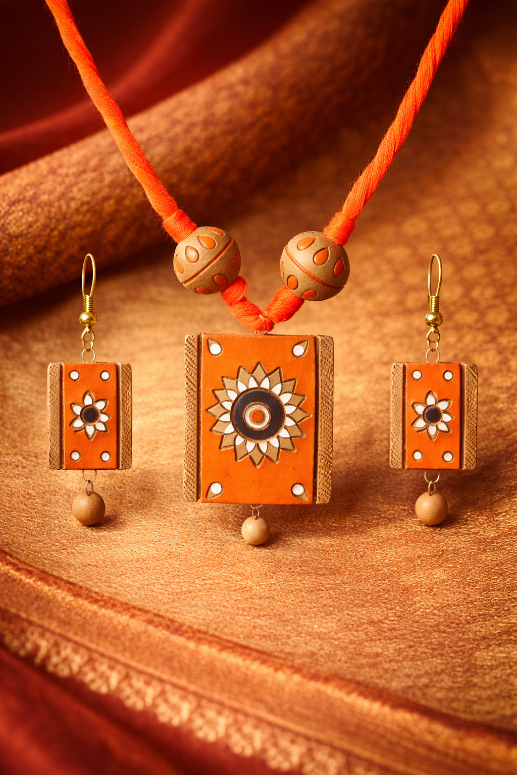 Orange terracotta jewellery set for woman