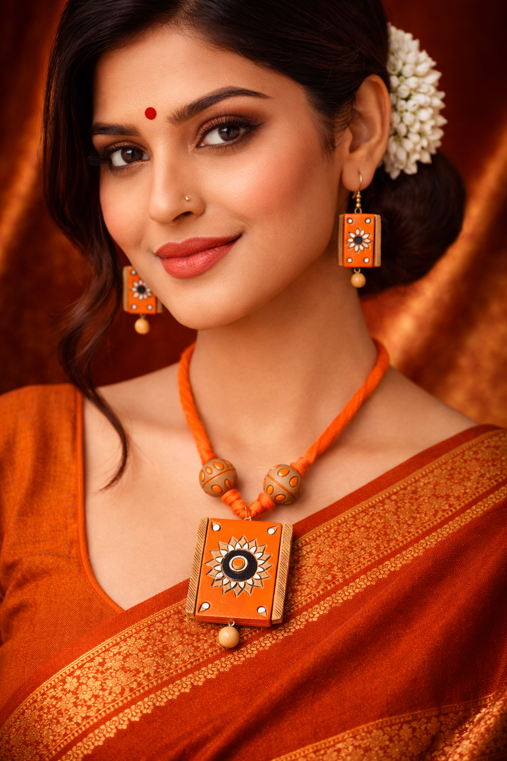 Orange terracotta jewellery set for woman
