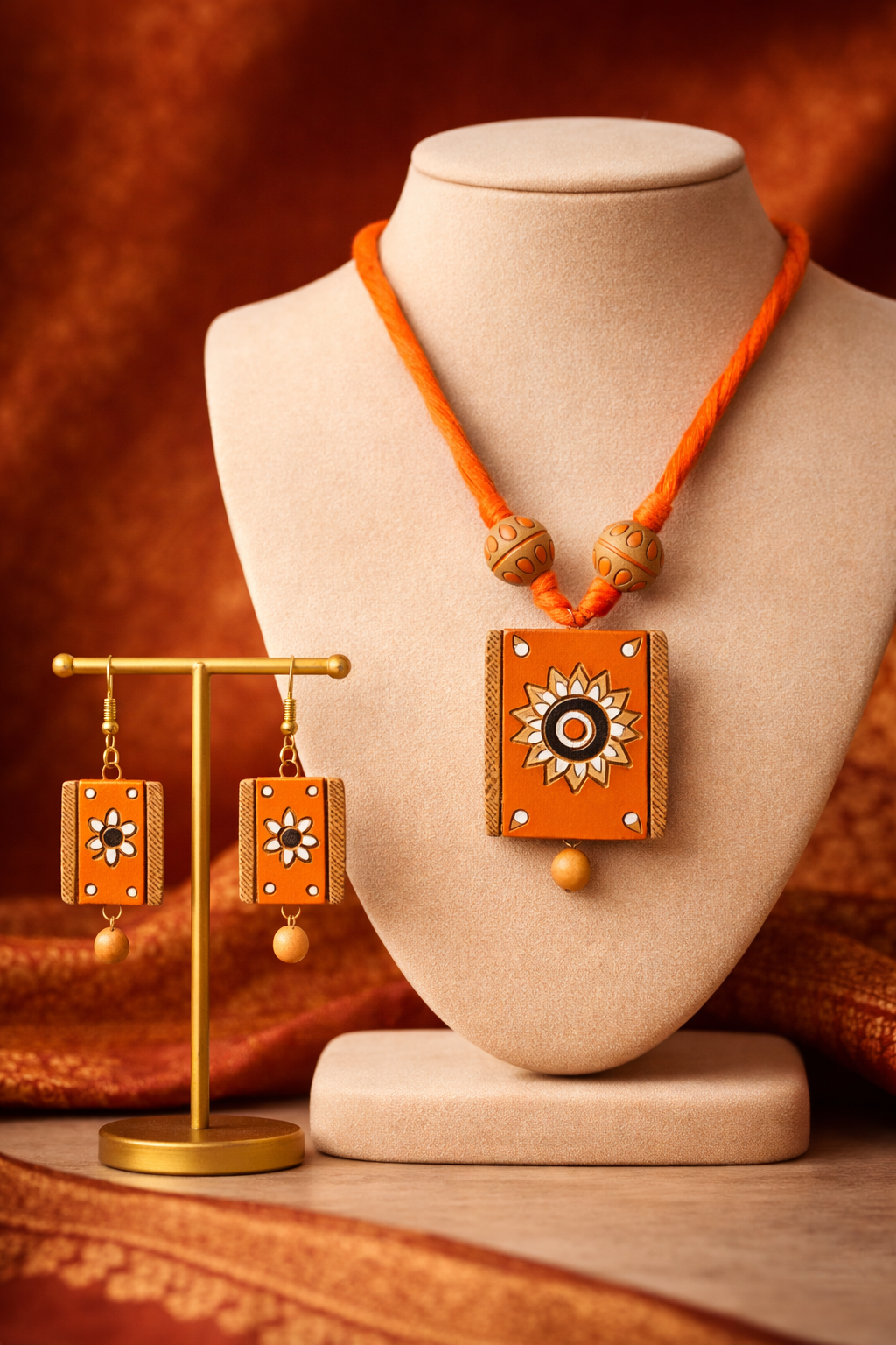 Orange terracotta jewellery set for woman