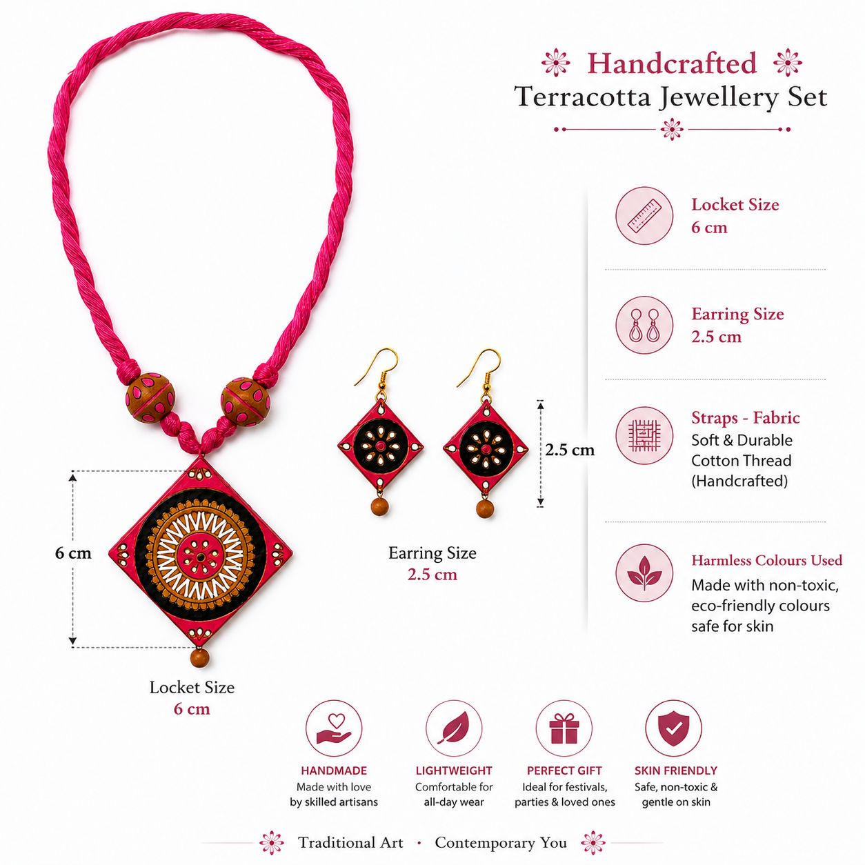 Handmade Terracotta Jewellery Set – Vibrant Pink Traditional Artistry